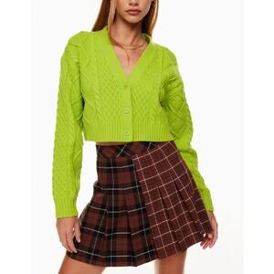 Sunday Best Cooper Cardigan Lime Green Cable Knit Crop 2XS Preppy | $128 Retail